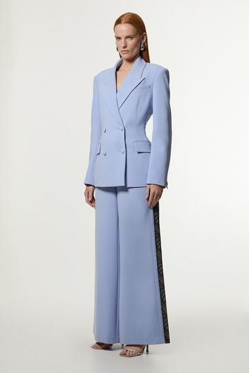 Lace Applique Contrast Tailored Wide Leg Trouser pale blue